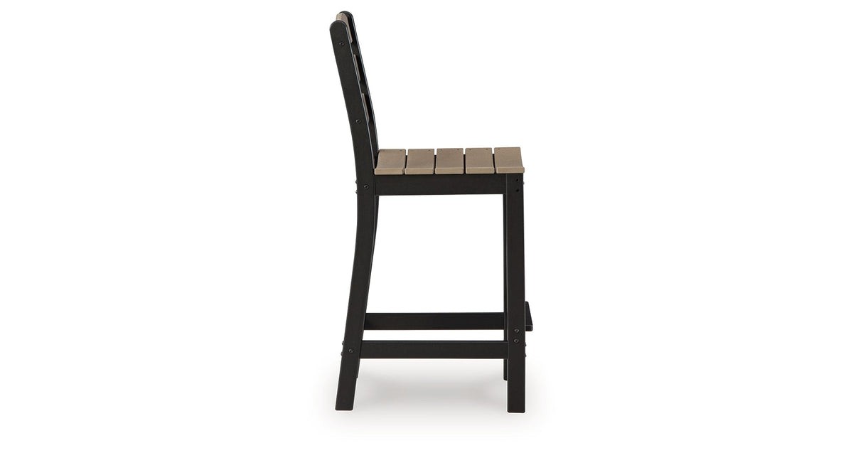 Shoreline Beach Black/Beige Outdoor Counter Table and 2 Barstools by Ashley at Eve Furniture
