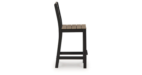 Shoreline Beach Black/Beige Outdoor Counter Table and 2 Barstools by Ashley at Eve Furniture