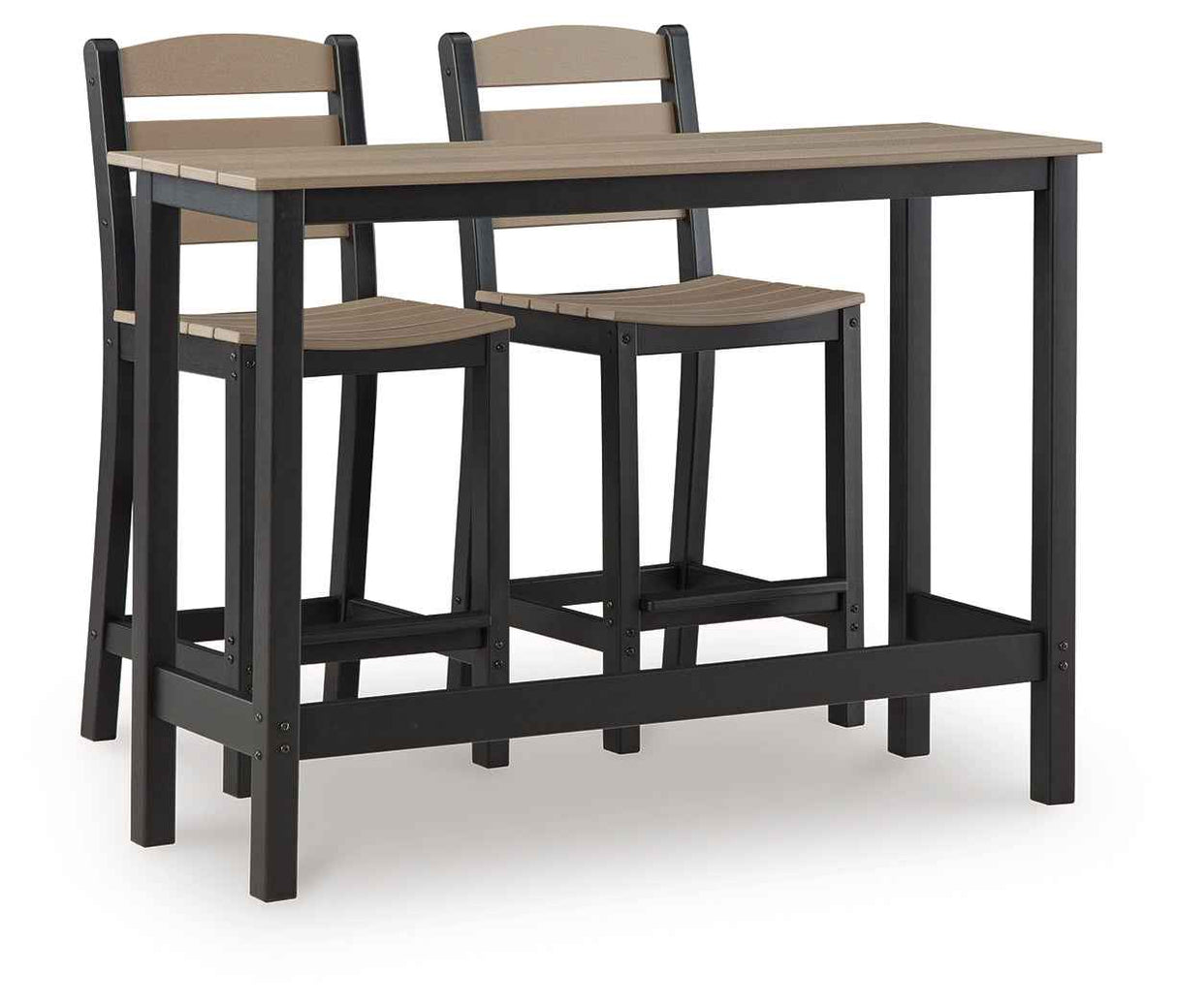 Shoreline Beach Black/Beige Outdoor Counter Table and 2 Barstools by Ashley at Eve Furniture