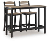 Shoreline Beach Black/Beige Outdoor Counter Table and 2 Barstools by Ashley at Eve Furniture