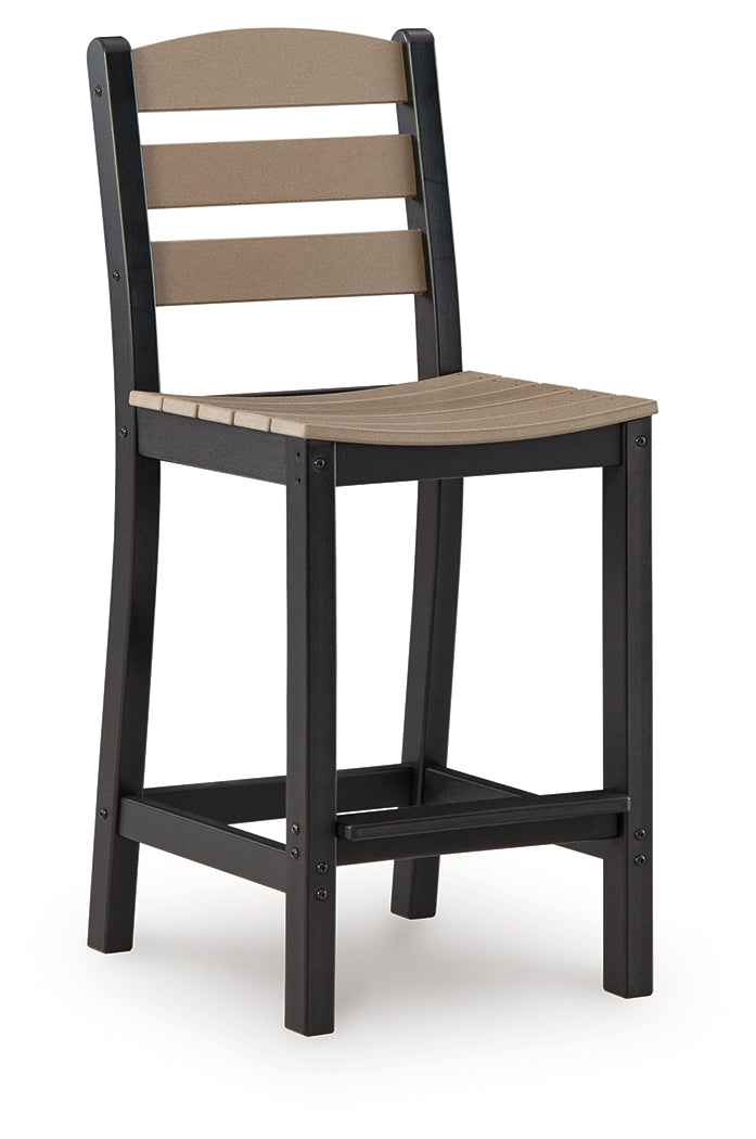 Shoreline Beach Black/Beige Outdoor Counter Table and 2 Barstools by Ashley at Eve Furniture