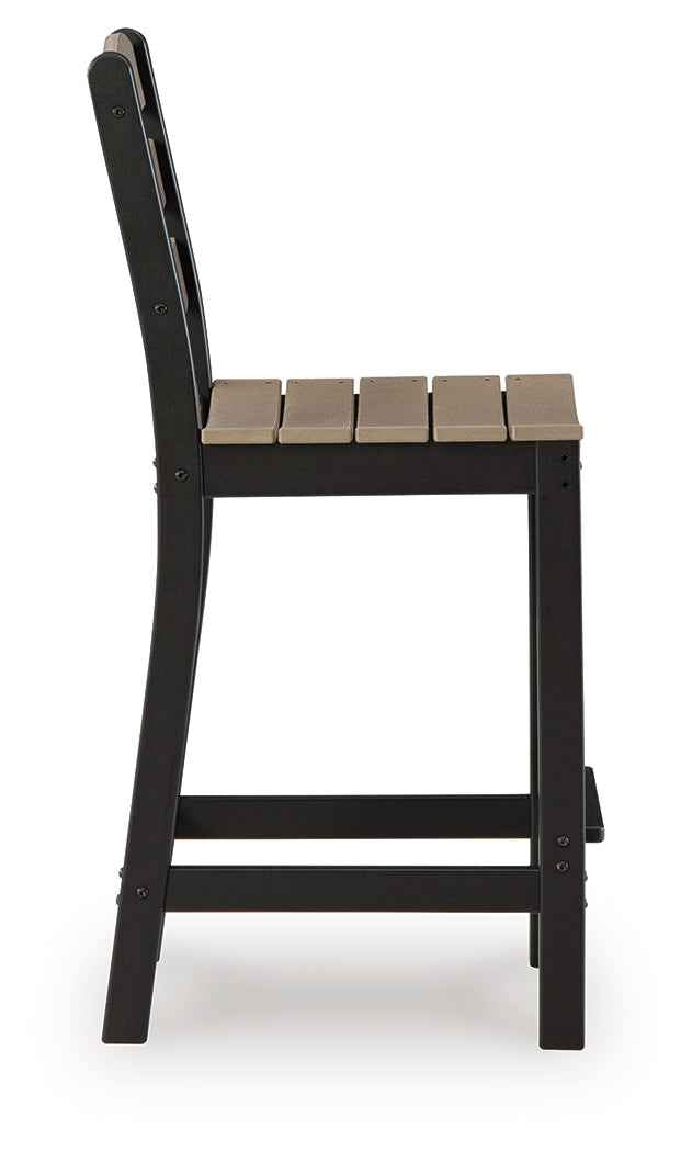 Shoreline Beach Black/Beige Outdoor Counter Table and 2 Barstools by Ashley at Eve Furniture