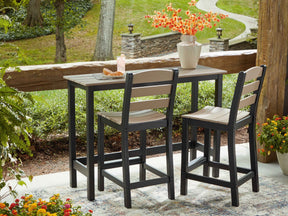 Shoreline Beach Black/Beige Outdoor Counter Table and 2 Barstools by Ashley at Eve Furniture