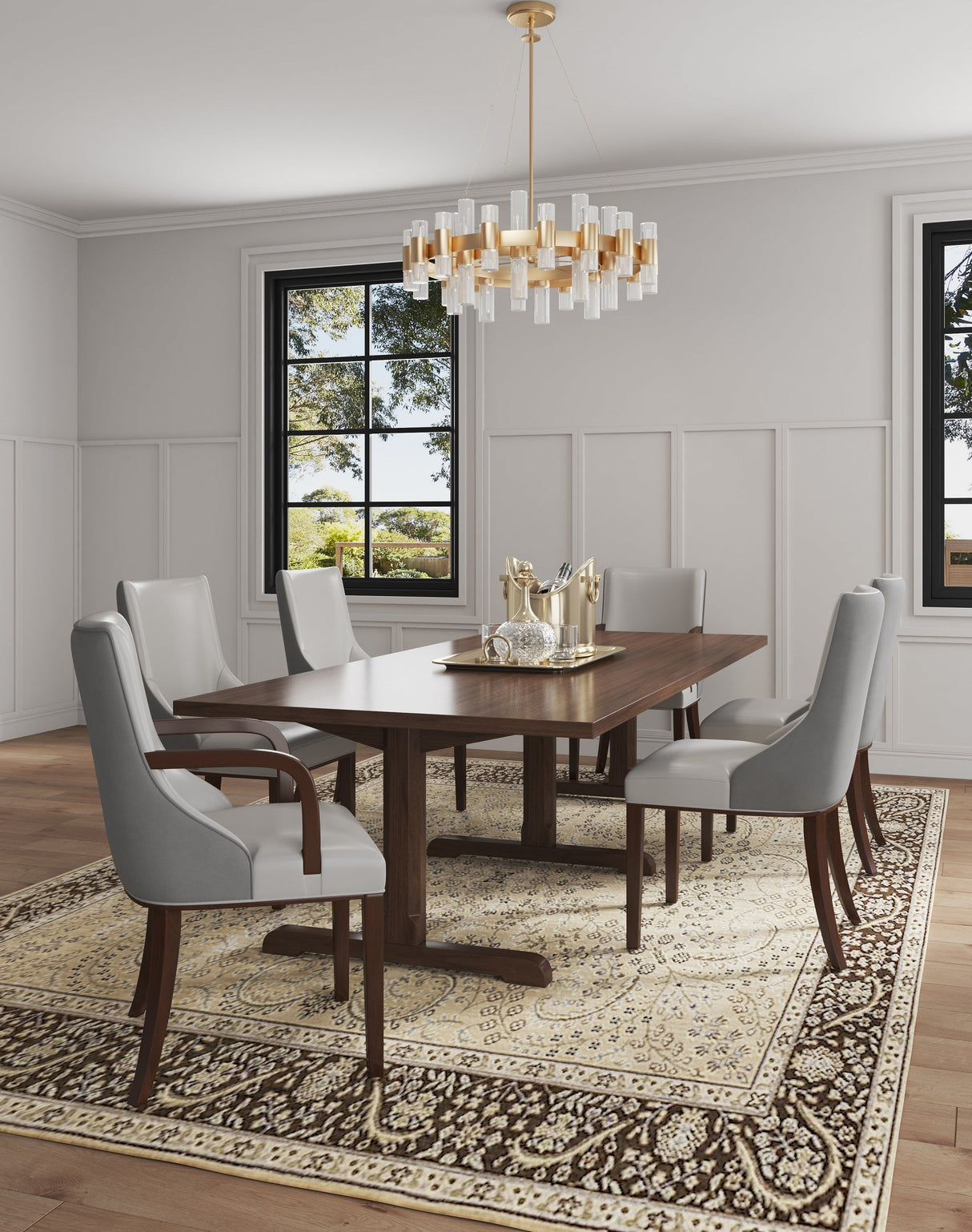 Shubert 6-Piece Faux Leather and Velvet Dining Chair Set in Light Grey by Manhattan Comfort at Eve Furniture