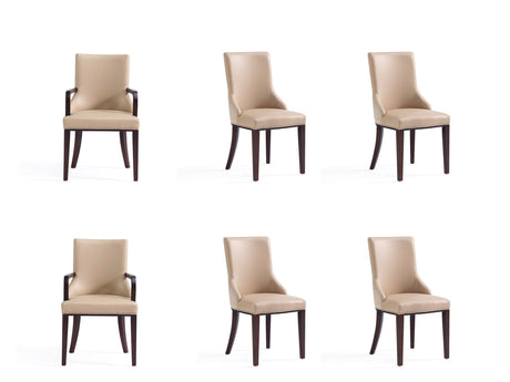 Shubert 6-Piece Faux Leather and Velvet Dining Chair Set in Tan by Manhattan Comfort at Eve Furniture