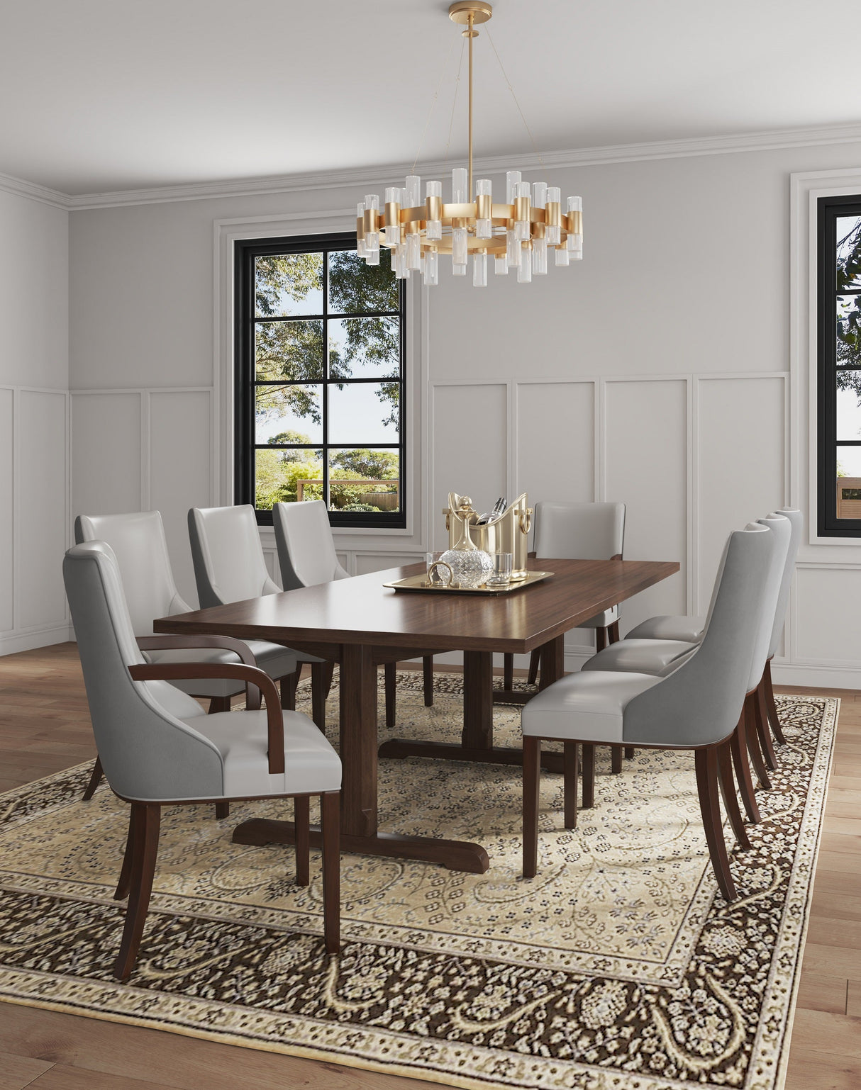 Shubert 8-Piece Faux Leather and Velvet Dining Chair Set in Light Grey by Manhattan Comfort at Eve Furniture