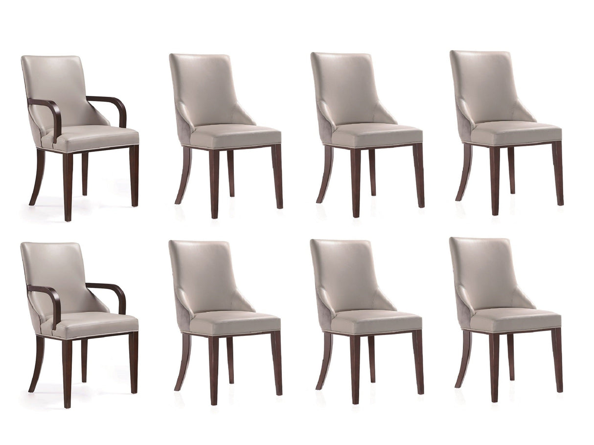 Shubert 8-Piece Faux Leather and Velvet Dining Chair Set in Light Grey by Manhattan Comfort at Eve Furniture