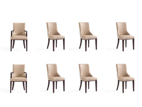 Shubert 8-Piece Faux Leather and Velvet Dining Chair Set in Tan by Manhattan Comfort at Eve Furniture