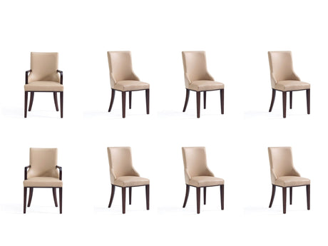 Shubert 8-Piece Faux Leather and Velvet Dining Chair Set in Tan by Manhattan Comfort at Eve Furniture