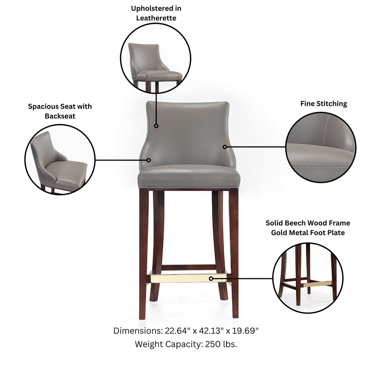 Shubert Barstool in Dark Taupe (set of 2) by Manhattan Comfort at Eve Furniture