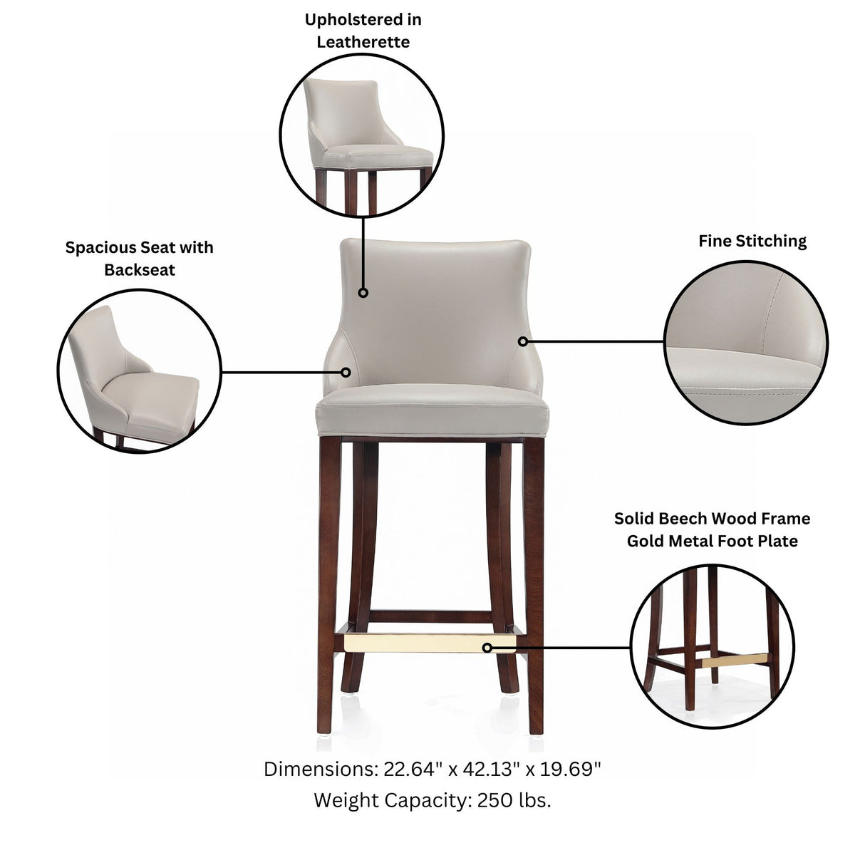 Shubert Barstool in Light Grey (set of 3) by Manhattan Comfort at Eve Furniture