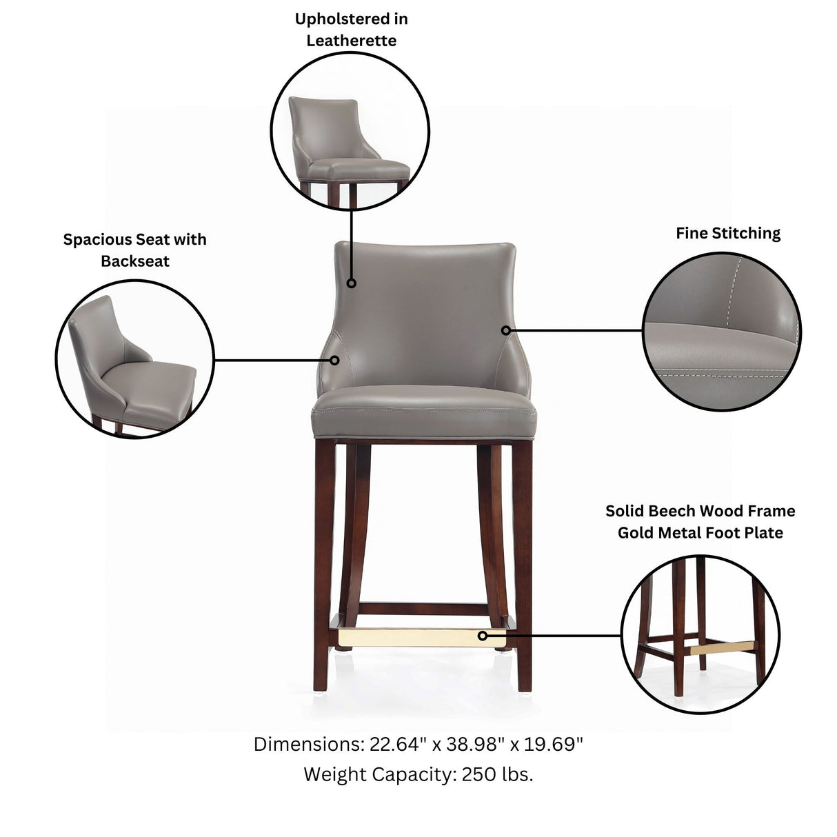 Shubert Counter Stool in Dark Taupe by Manhattan Comfort at Eve Furniture