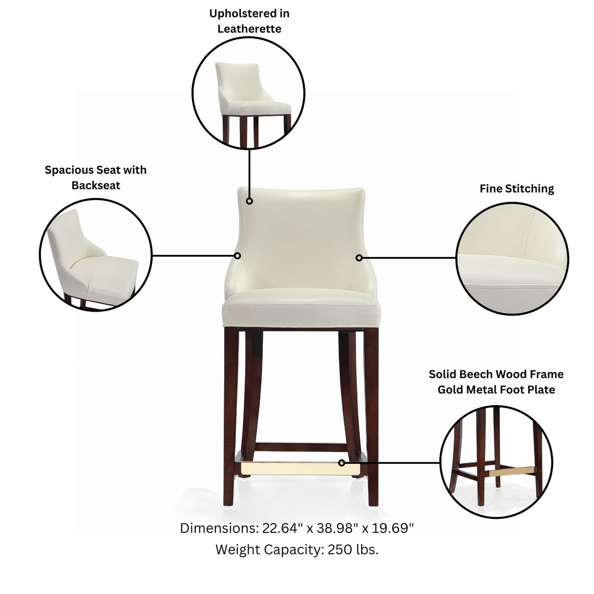 Shubert Counter Stool in Ivory by Manhattan Comfort at Eve Furniture