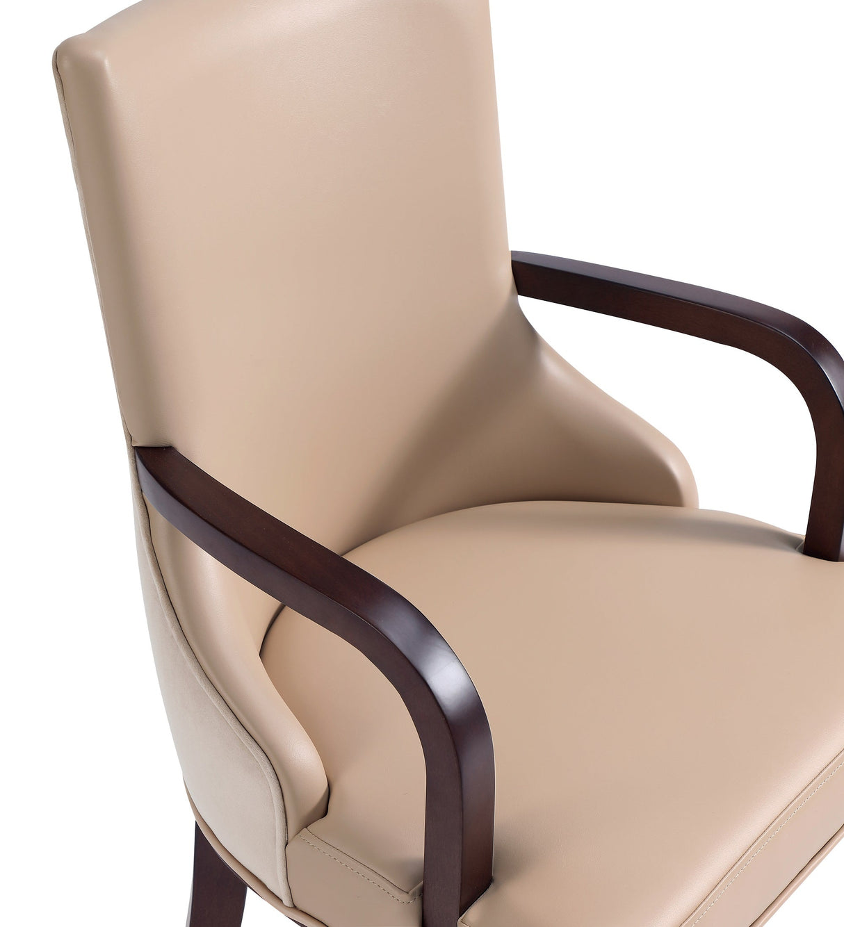 Shubert Faux Leather and Velvet Dining Armchair in Tan by Manhattan Comfort at Eve Furniture