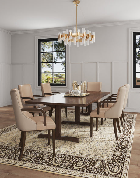 Shubert Faux Leather and Velvet Dining Armchair in Tan by Manhattan Comfort at Eve Furniture