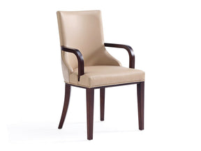 Shubert Faux Leather and Velvet Dining Armchair in Tan by Manhattan Comfort at Eve Furniture