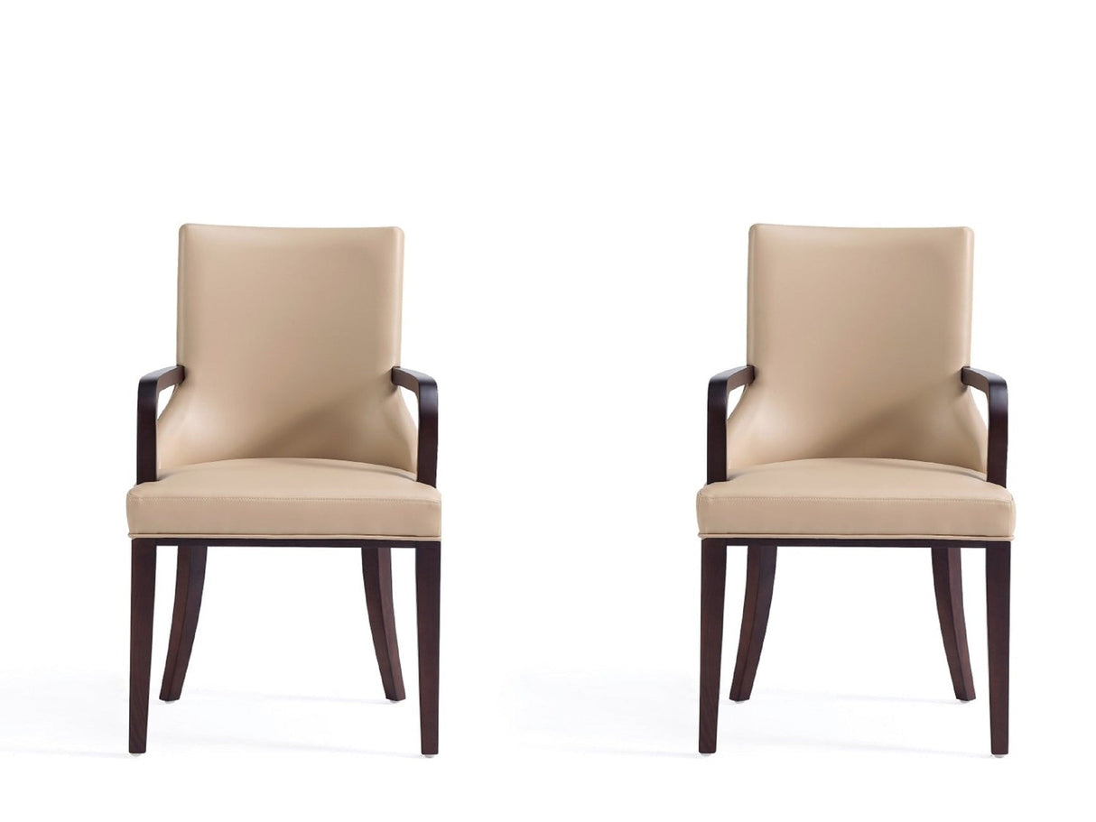 Shubert Faux Leather and Velvet Dining Armchair in Tan (set of 2) by Manhattan Comfort at Eve Furniture