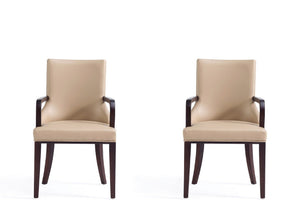 Shubert Faux Leather and Velvet Dining Armchair in Tan (set of 2) by Manhattan Comfort at Eve Furniture