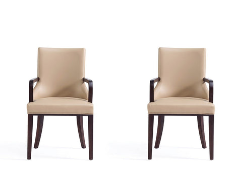 Shubert Faux Leather and Velvet Dining Armchair in Tan (set of 2) by Manhattan Comfort at Eve Furniture