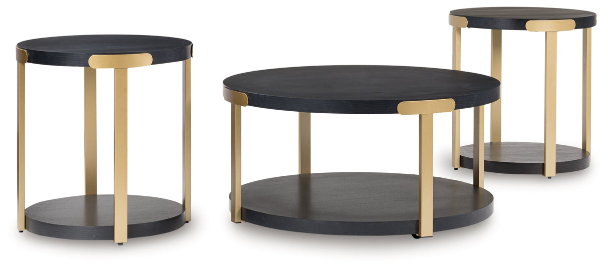 Shylore Black/Brass Finish Table (Set of 3) by ASHLEY FURNITURE at Eve Furniture