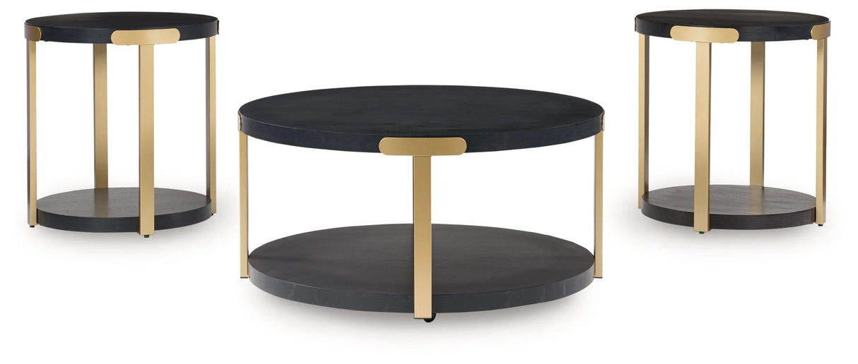 Shylore Black/Brass Finish Table (Set of 3) by Ashley at Eve Furniture