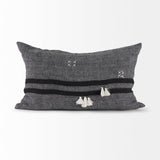 Sibyl Black Fabric Striped and White Fringed Decorative Pillow Cover by Mercana at Eve Furniture
