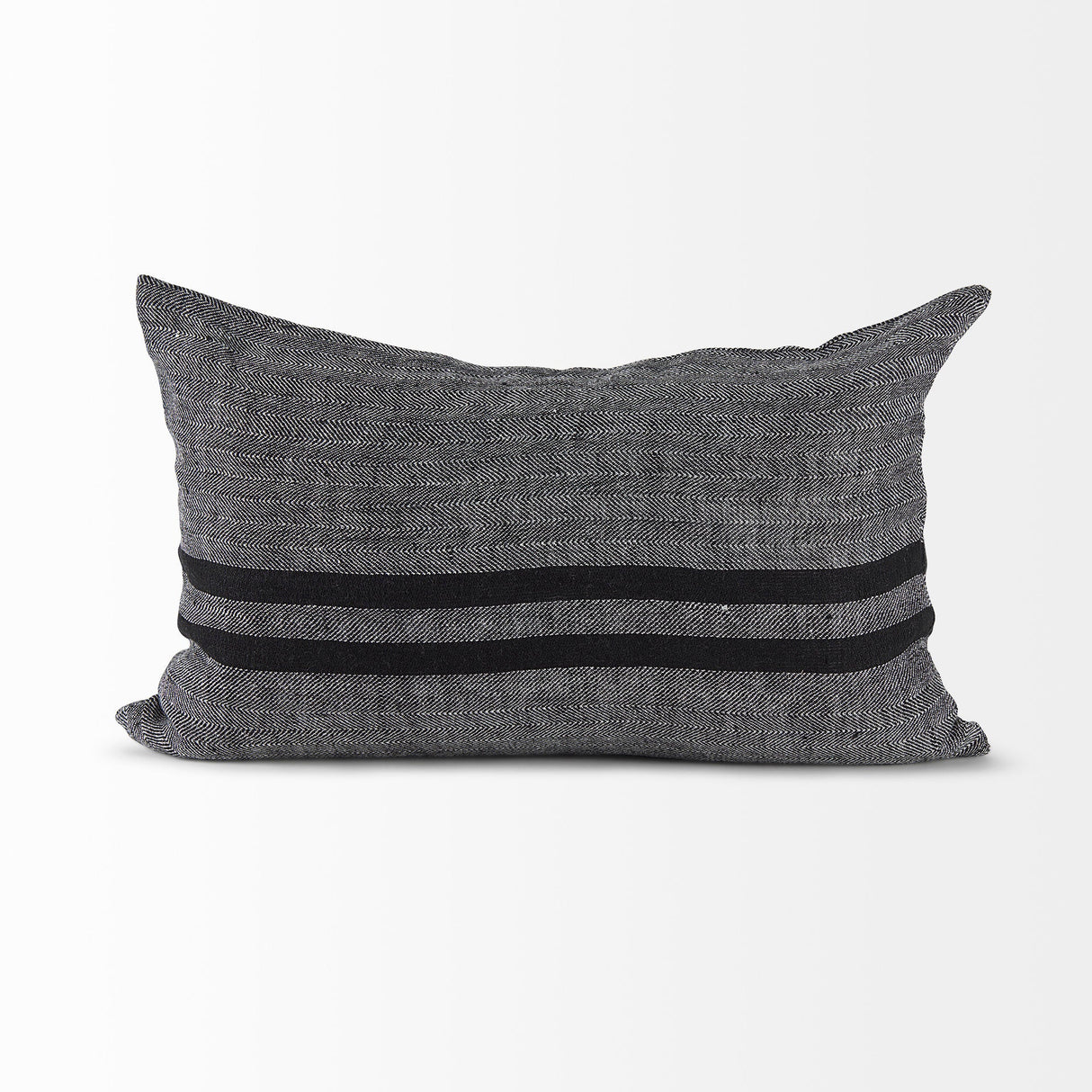 Sibyl Black Fabric Striped and White Fringed Decorative Pillow Cover by Mercana at Eve Furniture