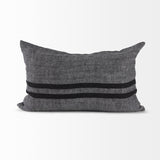Sibyl Black Fabric Striped and White Fringed Decorative Pillow Cover by Mercana at Eve Furniture