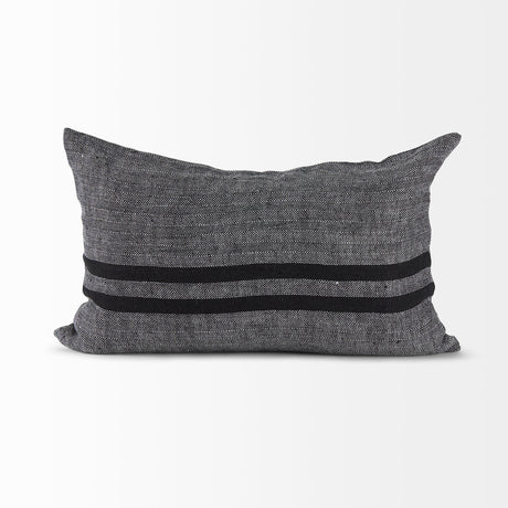 Sibyl Black Fabric Striped and White Fringed Decorative Pillow Cover by Mercana at Eve Furniture