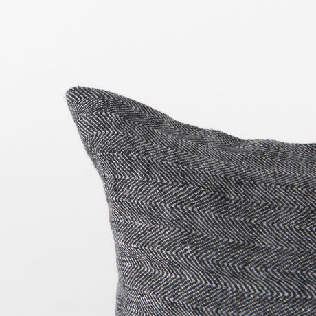 Sibyl Black Fabric Striped and White Fringed Decorative Pillow Cover by Mercana at Eve Furniture