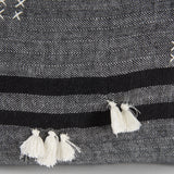 Sibyl Black Fabric Striped and White Fringed Decorative Pillow Cover by Mercana at Eve Furniture