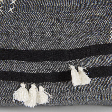 Sibyl Black Fabric Striped and White Fringed Decorative Pillow Cover by Mercana at Eve Furniture
