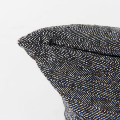 Sibyl Black Fabric Striped and White Fringed Decorative Pillow Cover by Mercana at Eve Furniture