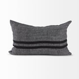 Sibyl Black Fabric Striped and White Fringed Pillow Cover w/Down Filler, Set of 2 by Mercana at Eve Furniture