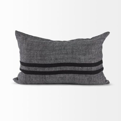 Sibyl Black Fabric Striped and White Fringed Pillow Cover w/Down Filler, Set of 2 by Mercana at Eve Furniture
