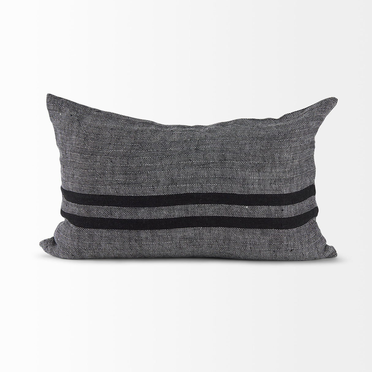 Sibyl Black Fabric Striped and White Fringed Pillow Cover w/Non-Allergen Filler, Set of 2 by Mercana at Eve Furniture
