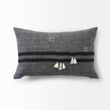 Sibyl Black Fabric Striped and White Fringed Pillow Cover w/Non-Allergen Filler, Set of 2 by Mercana at Eve Furniture