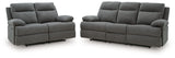 Side-Swipe Charcoal Manual Reclining Sofa & Loveseat by Ashley at Eve Furniture