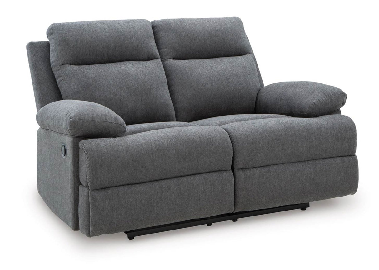Side-Swipe Charcoal Manual Reclining Sofa & Loveseat by Ashley at Eve Furniture