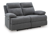 Side-Swipe Charcoal Manual Reclining Sofa & Loveseat by Ashley at Eve Furniture