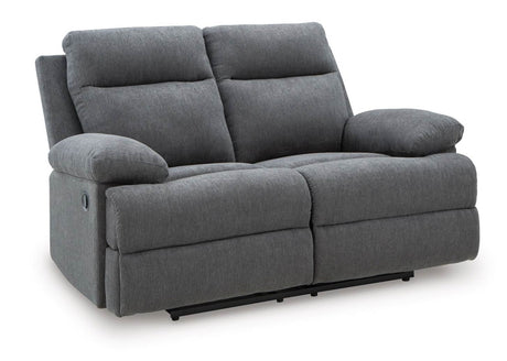 Side-Swipe Charcoal Manual Reclining Sofa & Loveseat by Ashley at Eve Furniture