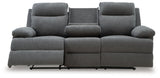 Side-Swipe Charcoal Manual Reclining Sofa with Drop Down Table by Ashley at Eve Furniture