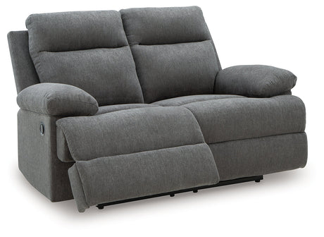 Side-Swipe Charcoal Manual Reclining Loveseat by Ashley at Eve Furniture