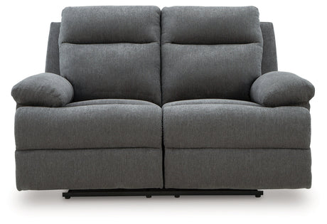 Side-Swipe Charcoal Manual Reclining Loveseat by Ashley at Eve Furniture