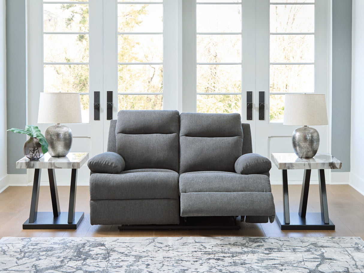 Side-Swipe Charcoal Manual Reclining Loveseat by Ashley at Eve Furniture