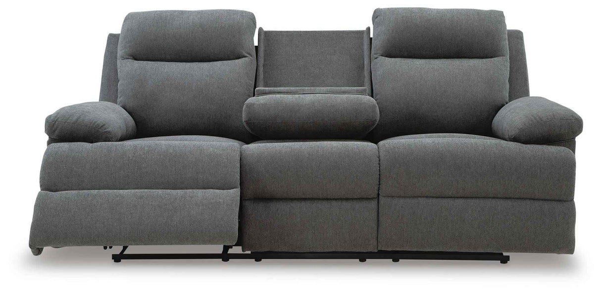 Side-Swipe Charcoal Reclining Sofa, Loveseat and Recliner by Ashley at Eve Furniture