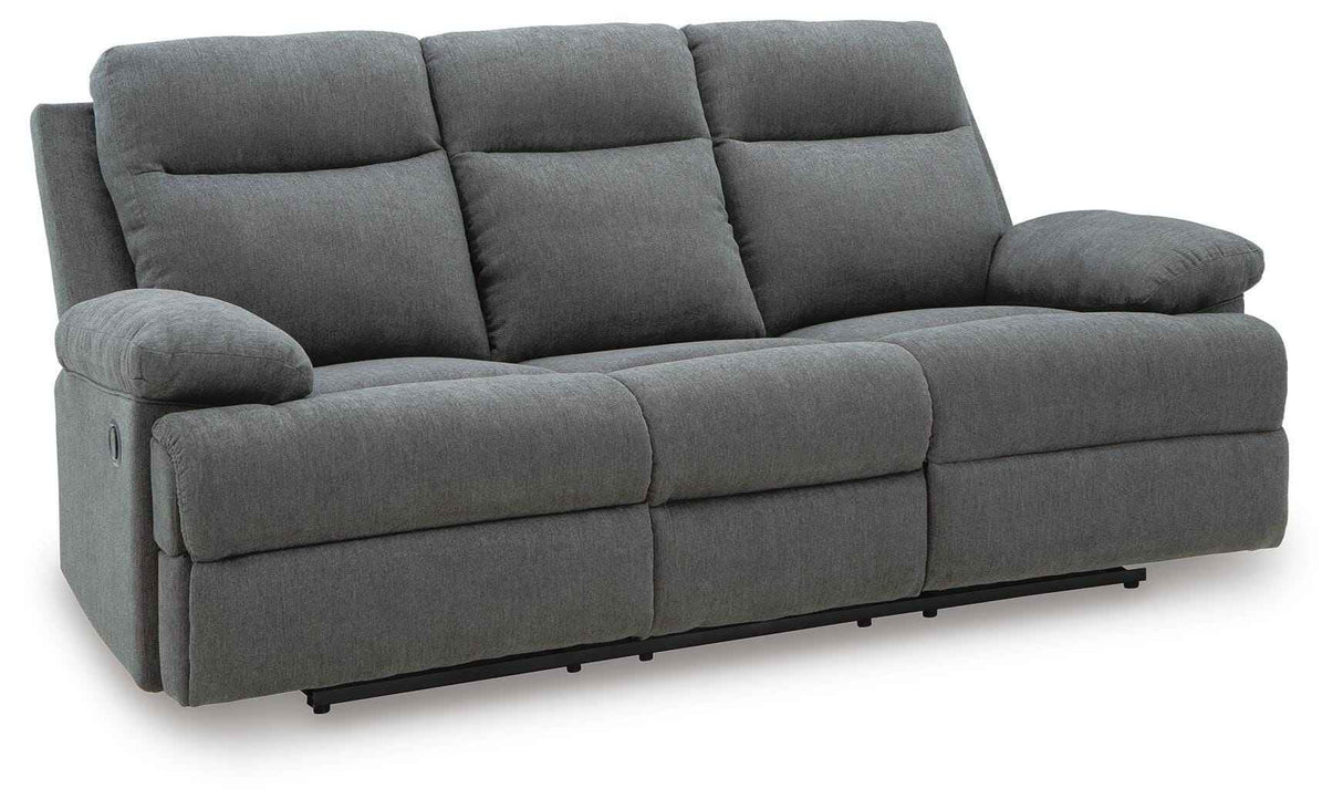 Side-Swipe Charcoal Reclining Sofa, Loveseat and Recliner by Ashley at Eve Furniture