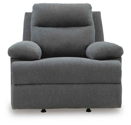 Side-Swipe Charcoal Reclining Sofa, Loveseat and Recliner by Ashley at Eve Furniture