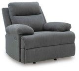 Side-Swipe Charcoal Reclining Sofa, Loveseat and Recliner by Ashley at Eve Furniture