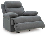 Side-Swipe Charcoal Reclining Sofa, Loveseat and Recliner by Ashley at Eve Furniture